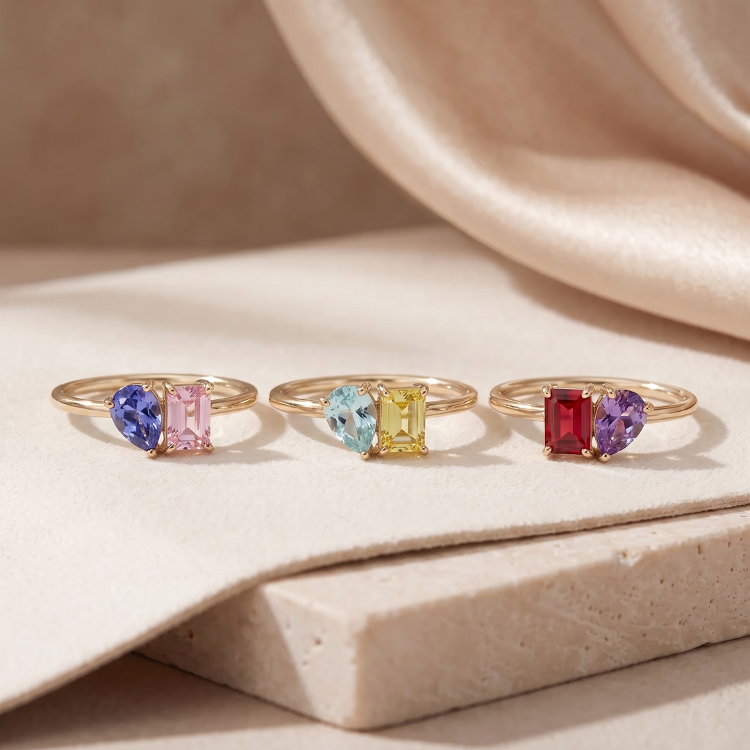 BAGUE TOI ET MOI AVEC PIERRE DE NAISSANCE