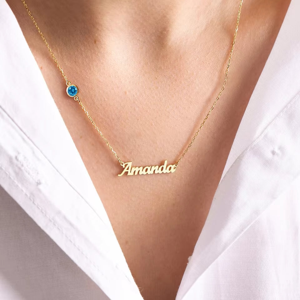 PERSONALIZED NECKLACE WITH NAME AND BIRTHSTONE