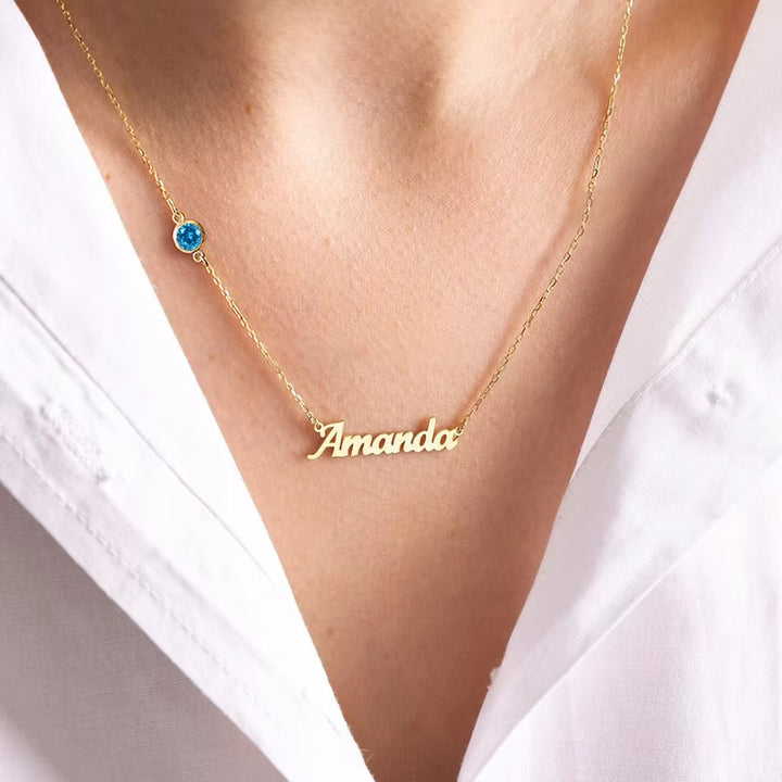 PERSONALIZED NECKLACE WITH NAME AND BIRTHSTONE