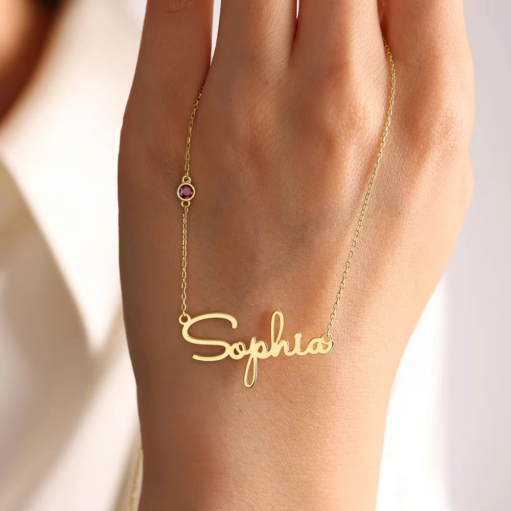 PERSONALIZED NECKLACE WITH NAME AND BIRTHSTONE