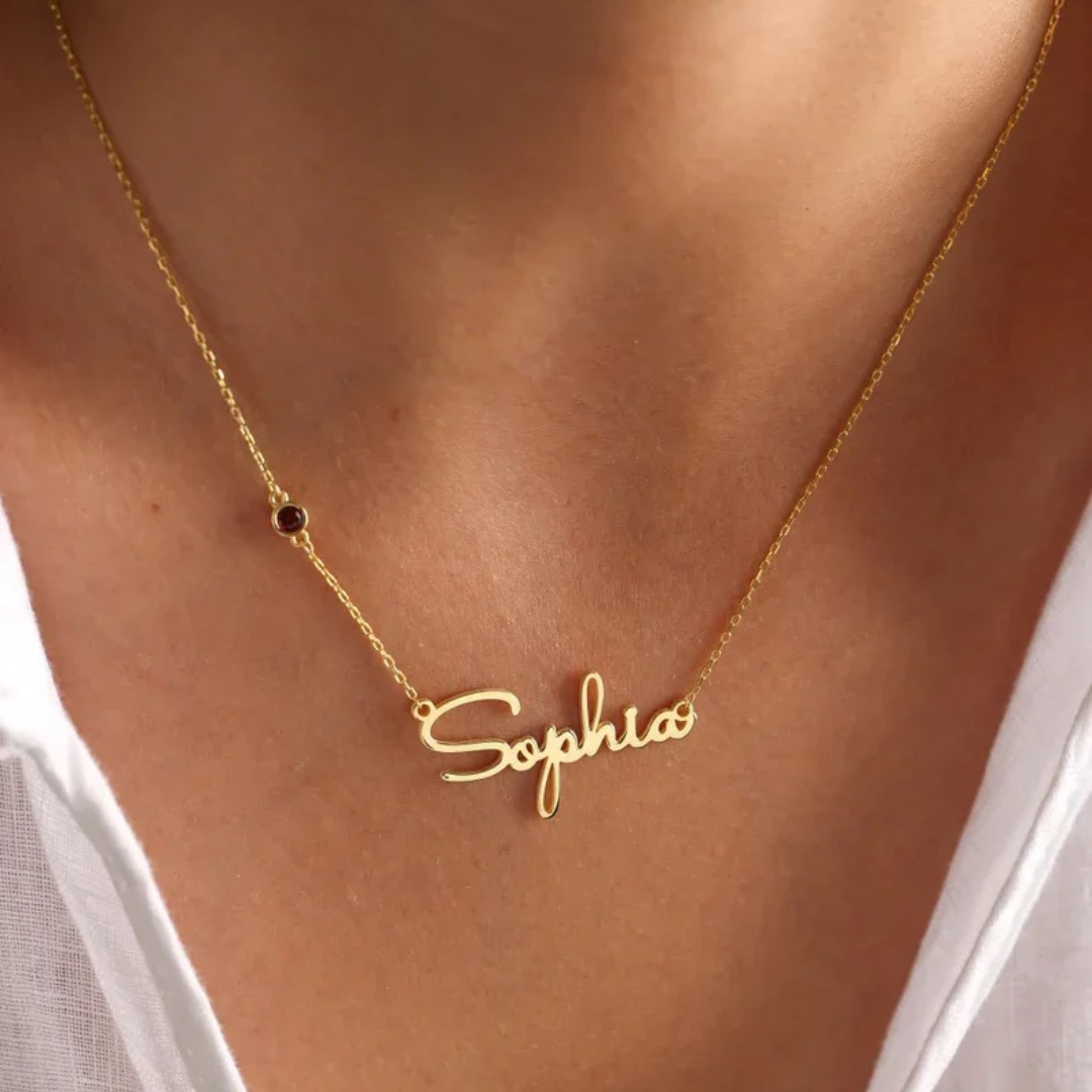 PERSONALIZED NECKLACE WITH NAME AND BIRTHSTONE