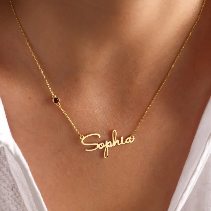 PERSONALIZED NECKLACE WITH NAME AND BIRTHSTONE