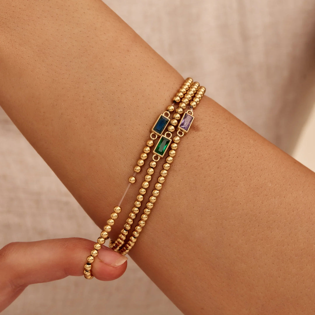 GOLDPERLENARMBAND MIT GEBURTSSTEINEN
