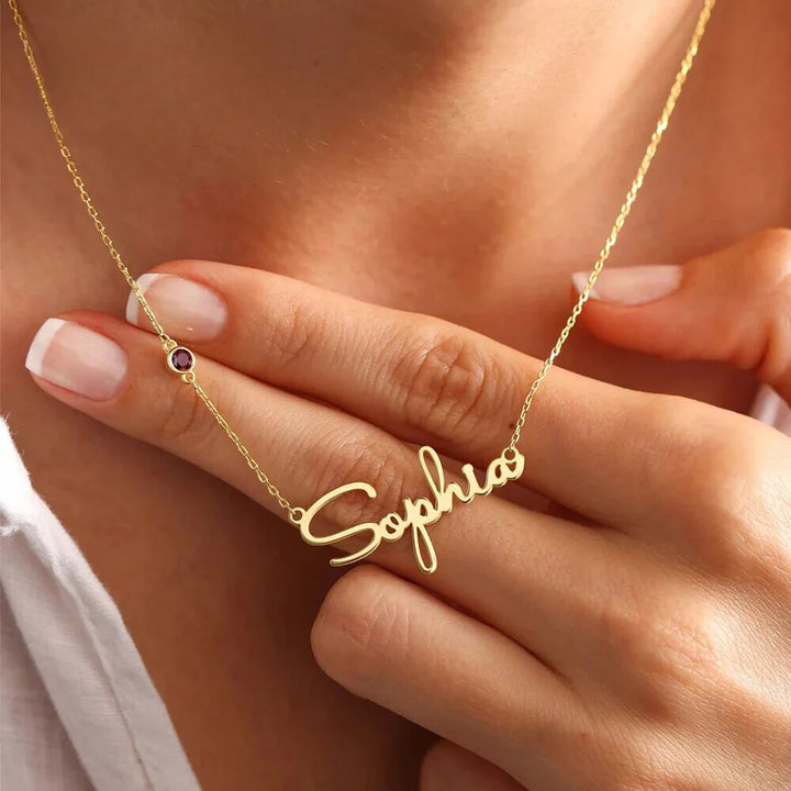 PERSONALIZED NECKLACE WITH NAME AND BIRTHSTONE
