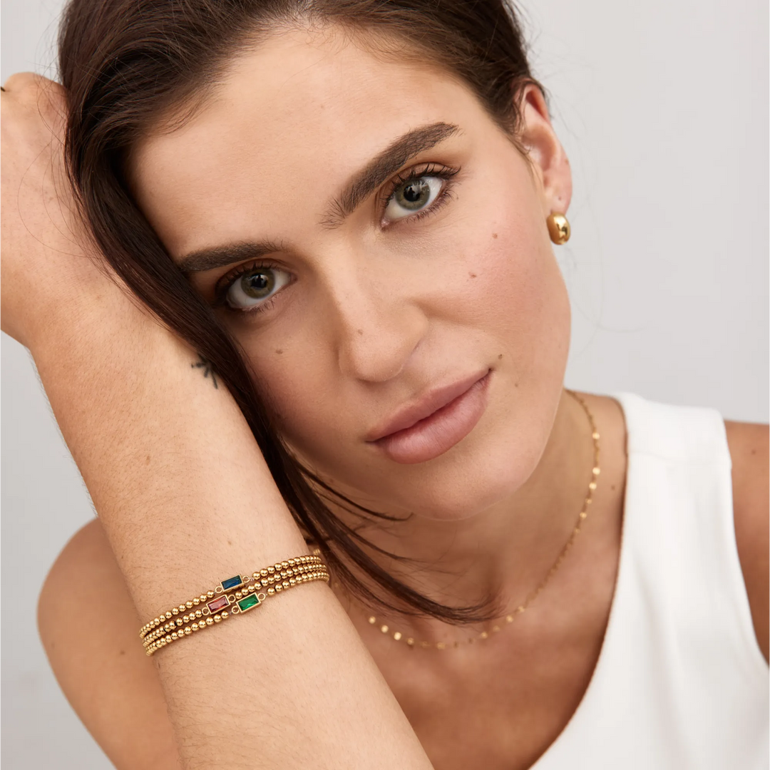 GOLDPERLENARMBAND MIT GEBURTSSTEINEN