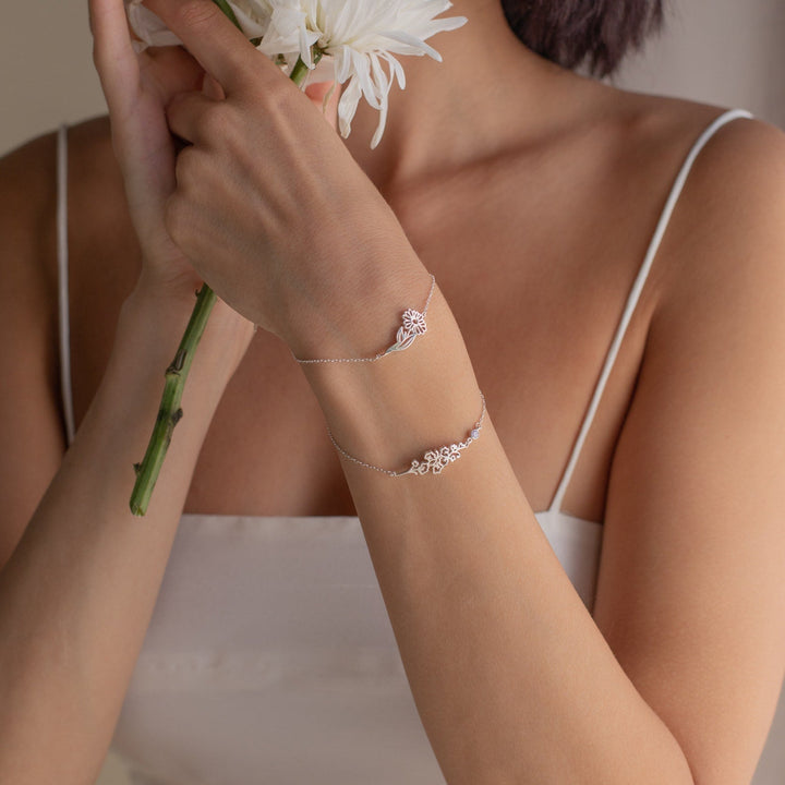 BRACELET FLEUR ET PIERRE DE NAISSANCE