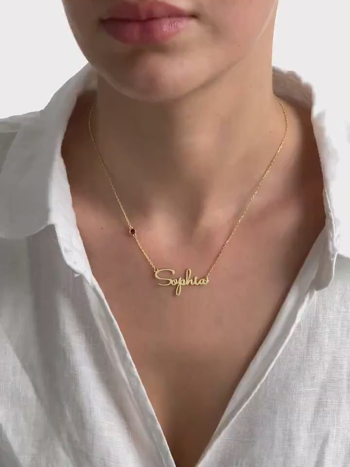 PERSONALIZED NECKLACE WITH NAME AND BIRTHSTONE
